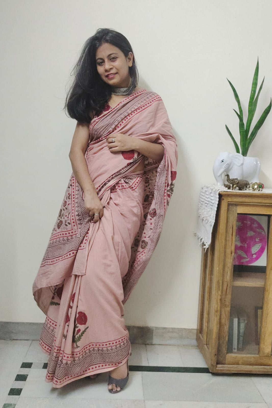 Taabeera Handblock Print Natural Dyed Mulmul Cotton Saree