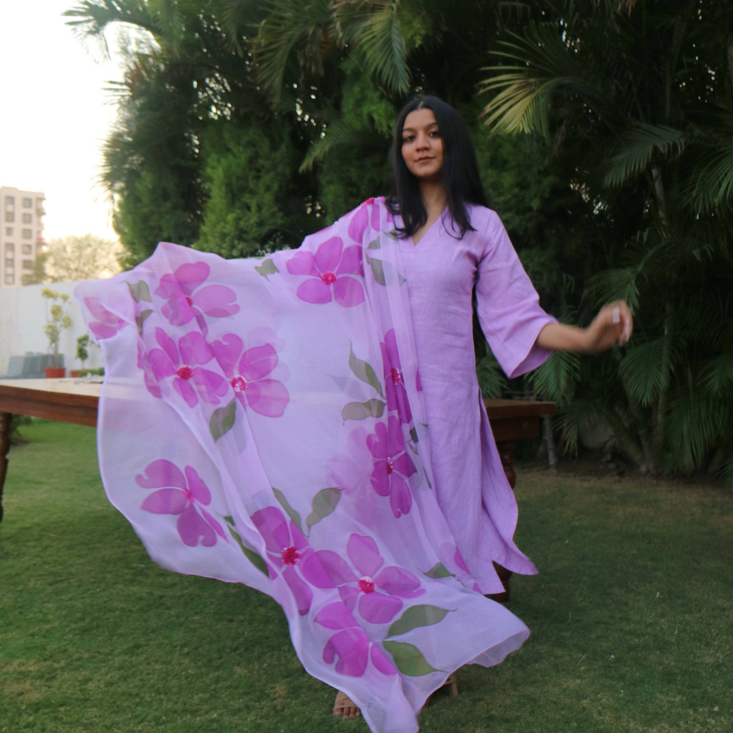 Flora Linen Set In Lilac