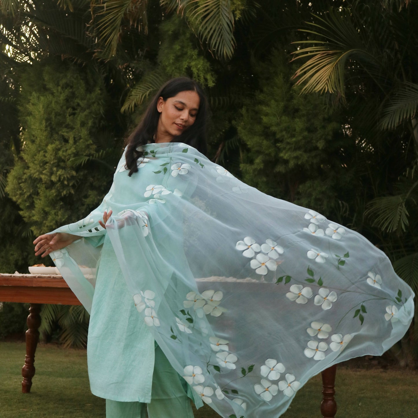 Dogwood Suit Set with Hand-painted Dupatta