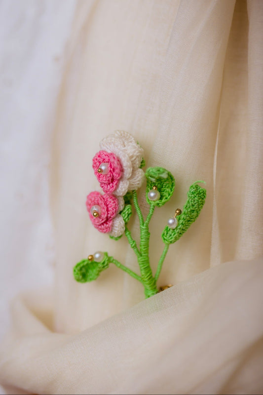 Pink & White Rose Jewel Brooch