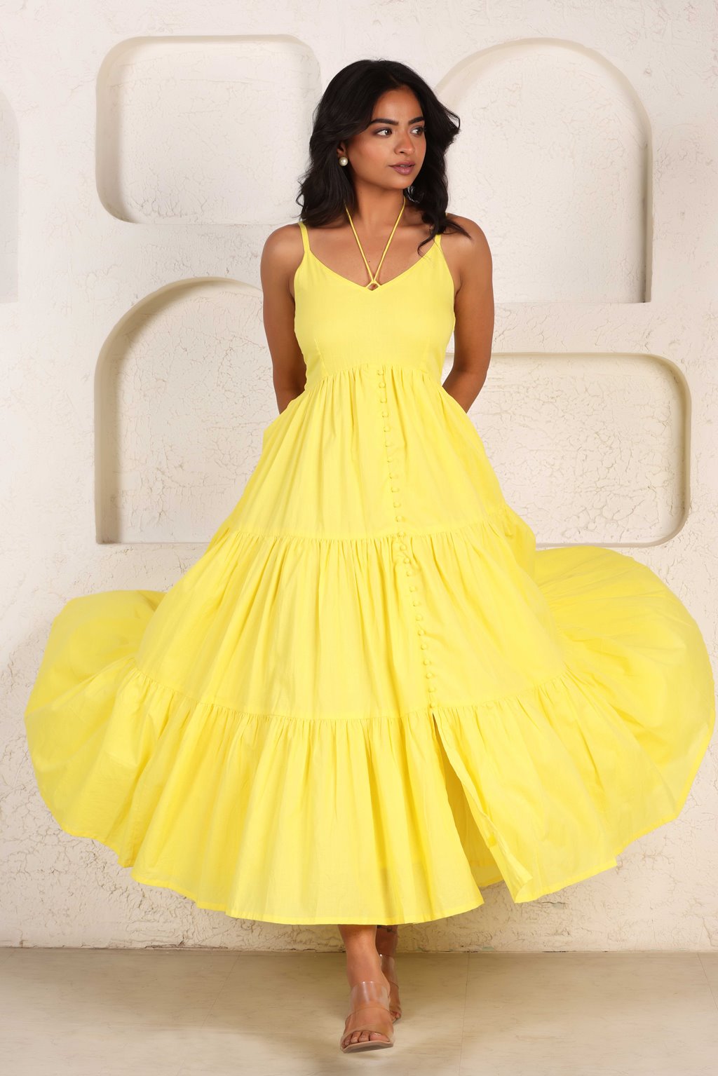 Lime Yellow Maxi Tiered Dress