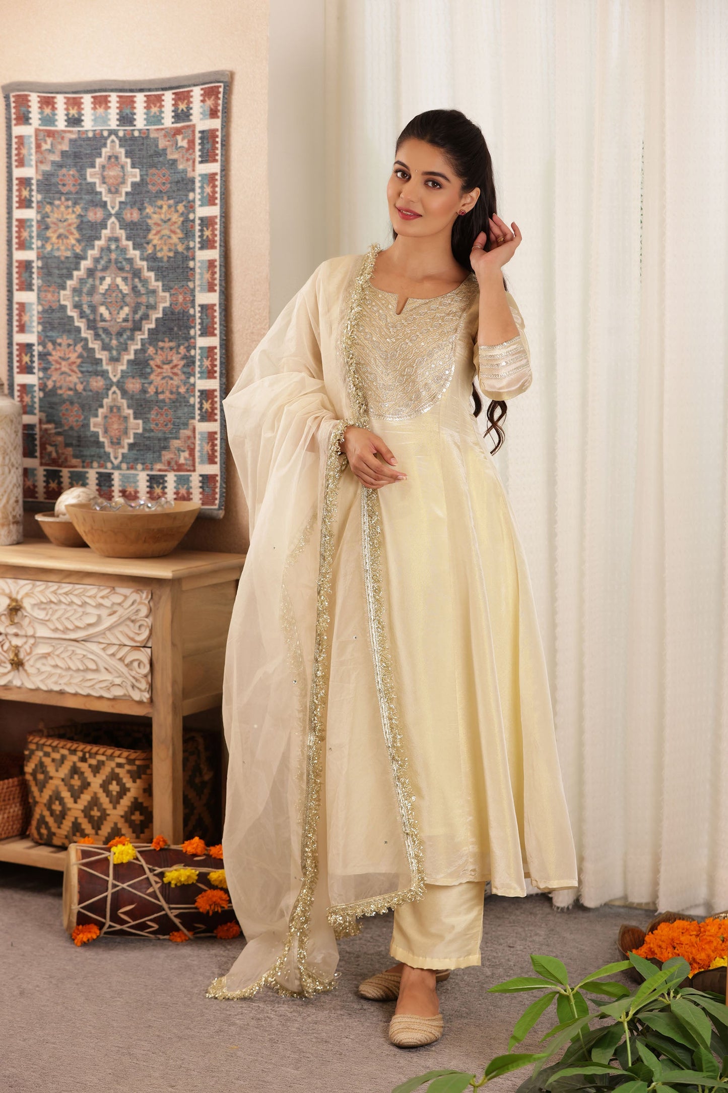 Jhilmil Kalidar Silk Suit Set