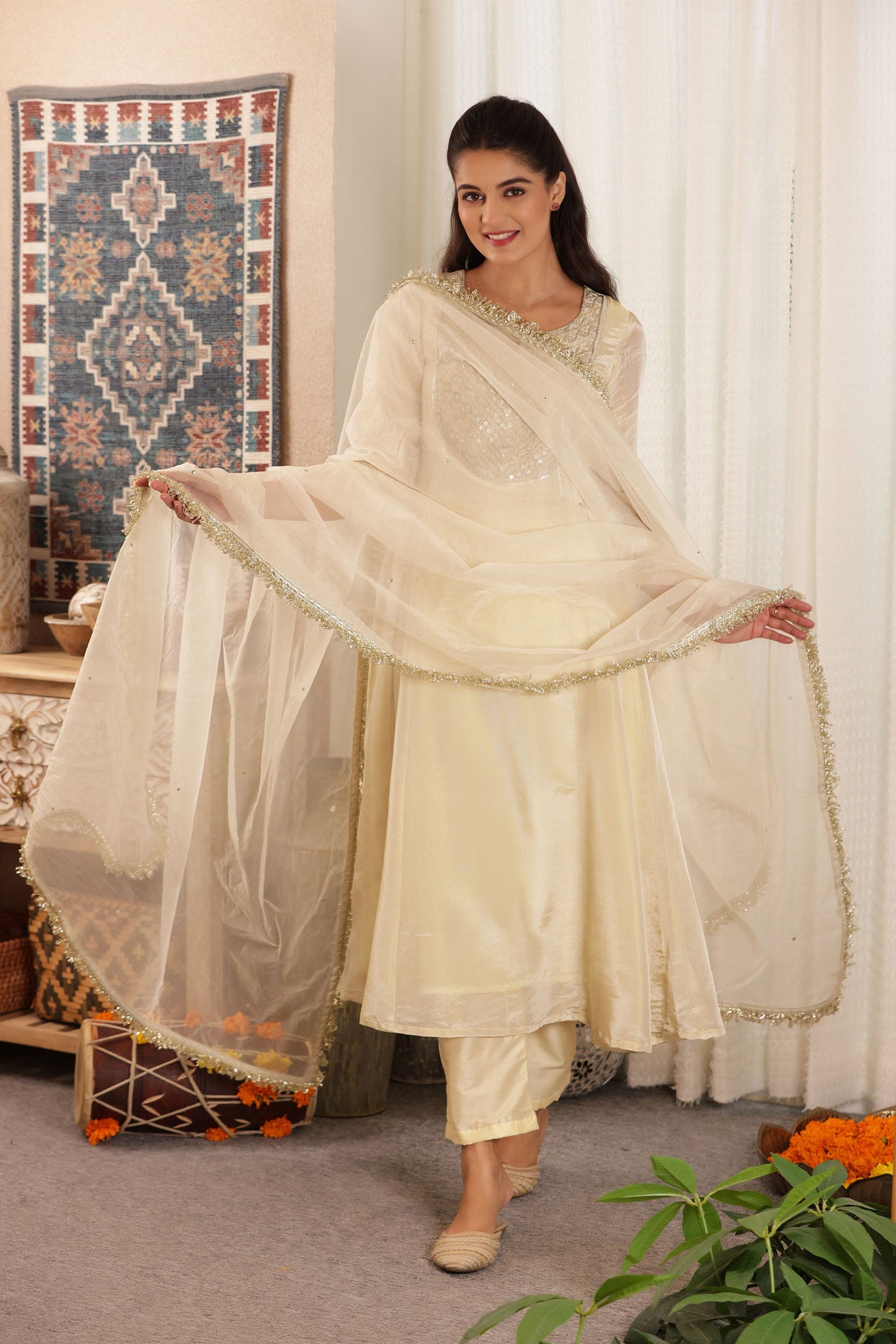 Jhilmil Kalidar Silk Suit Set