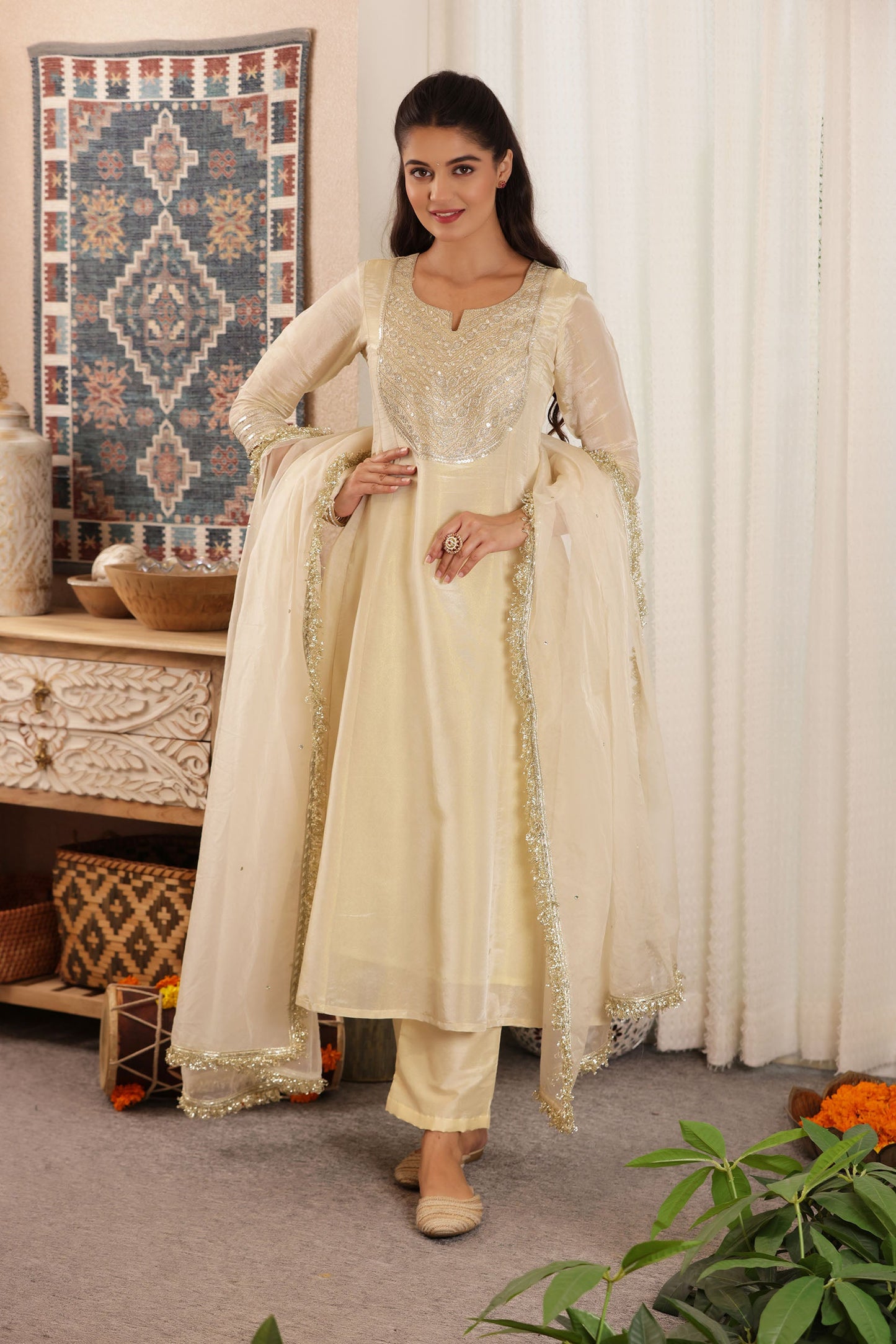 Jhilmil Kalidar Silk Suit Set