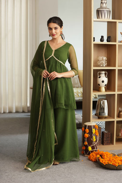 Jannat Green Georgette Sharara Set