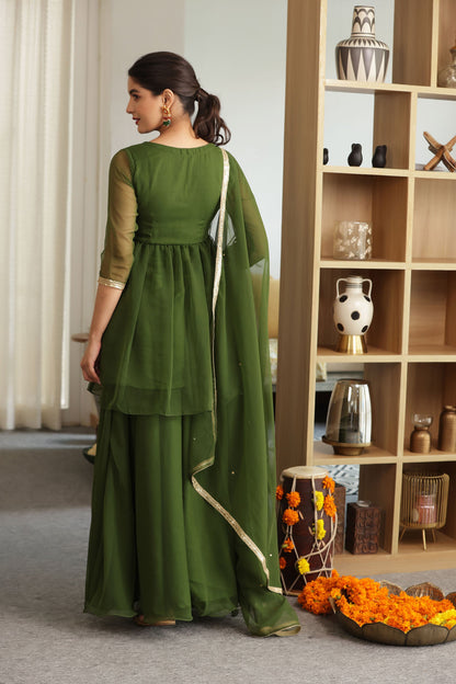 Jannat Green Georgette Sharara Set