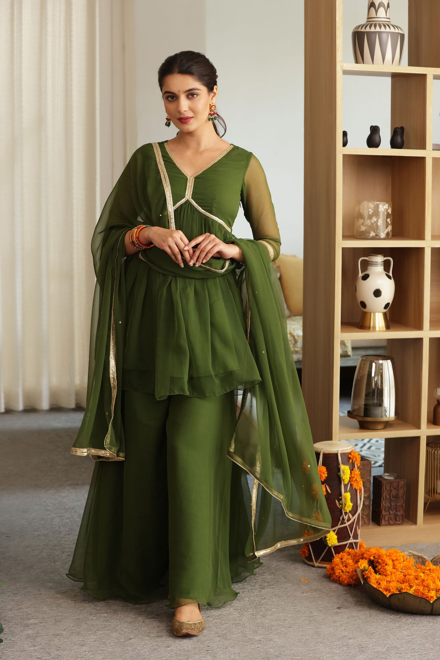 Jannat Green Georgette Sharara Set