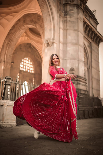 Maroon Chikankari and Sequin Lehenga