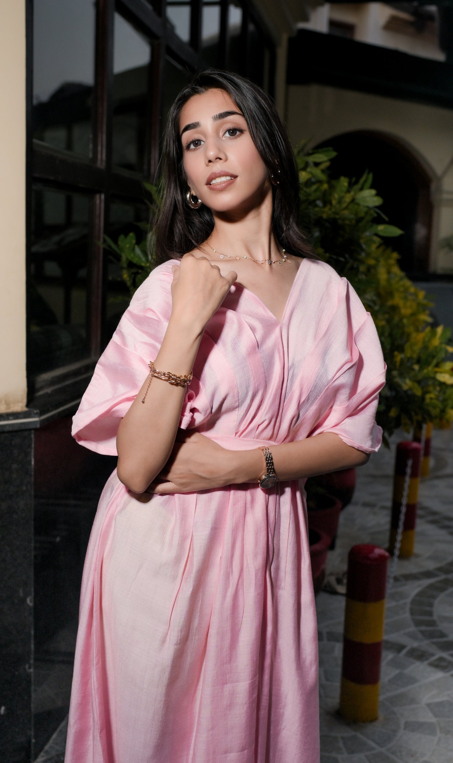 Blush Bloom Belted Silk Dress