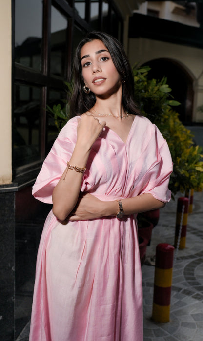 Blush Bloom Belted Silk Dress