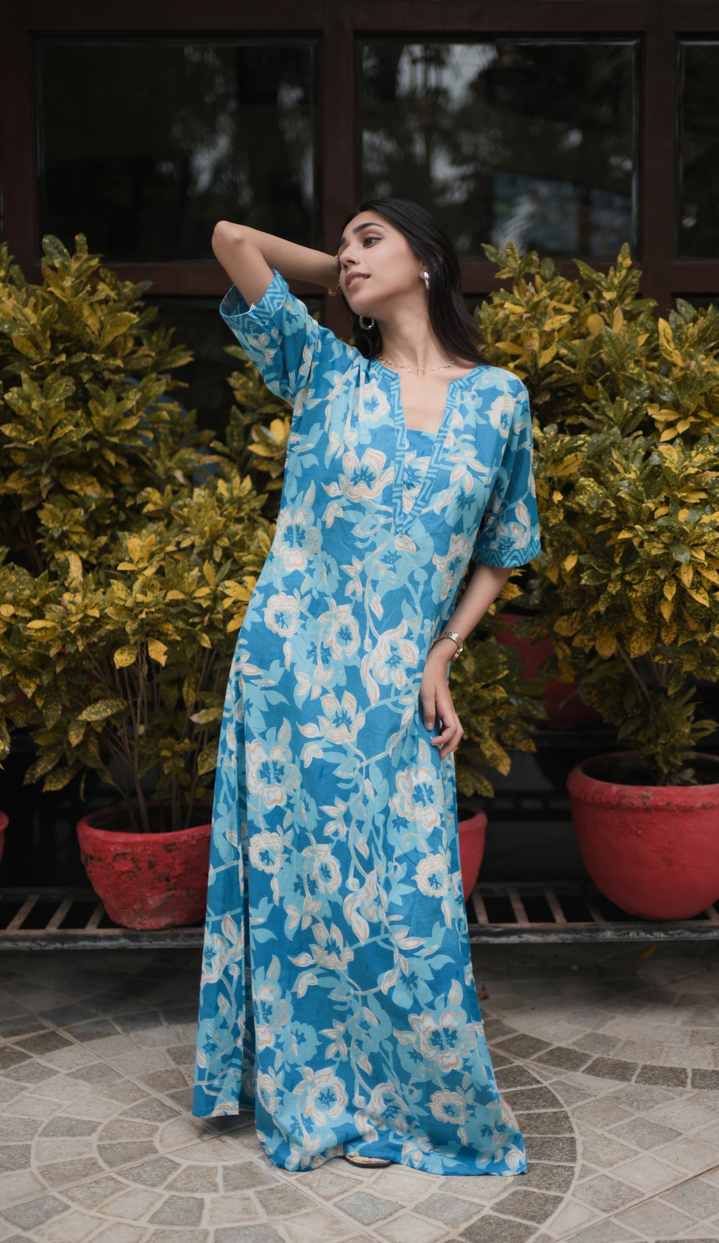 Soothing Blue Floral Cotton Kafty