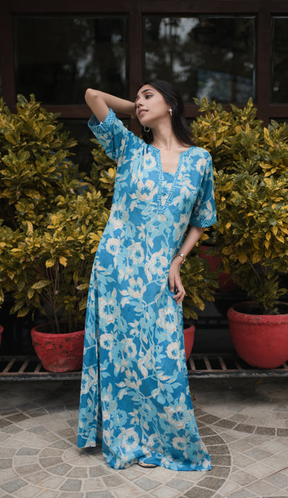 Soothing Blue Floral Cotton Kafty