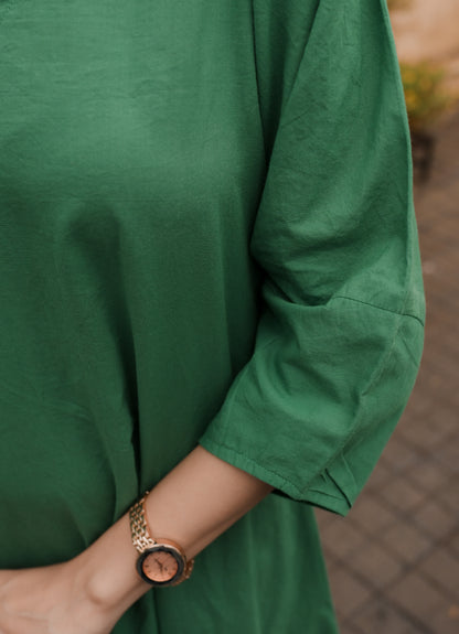 Meadow Charm Embroidered Green Cotton Dress