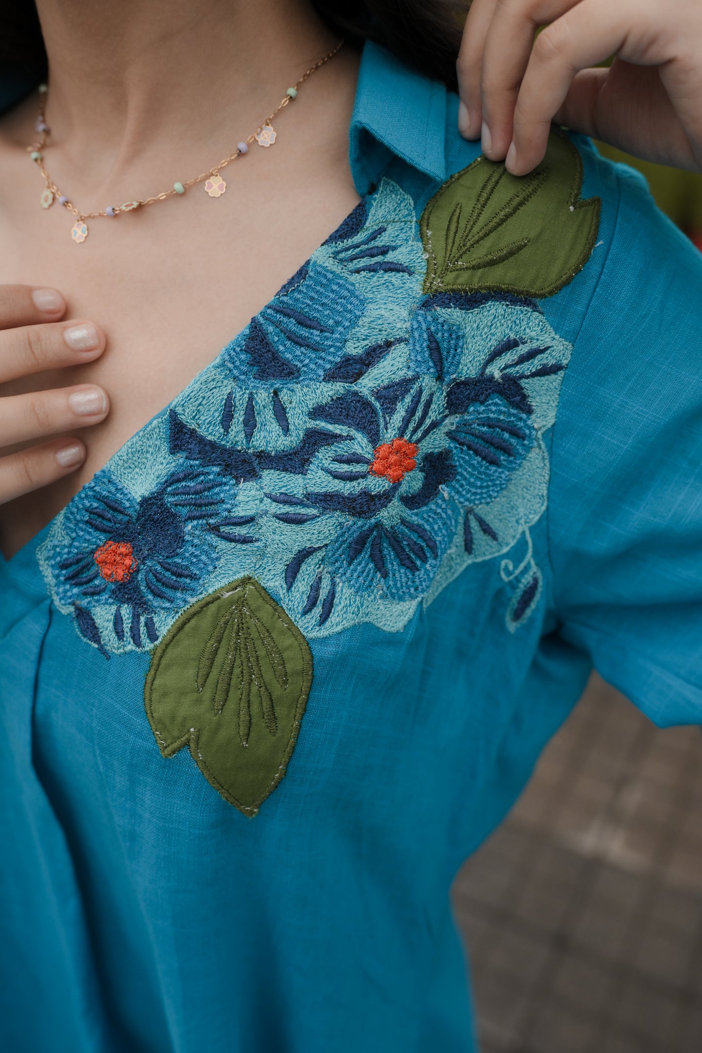 Breezy Bloom Embroidered Cotton Dress