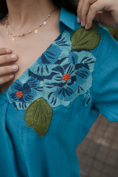 Breezy Bloom Embroidered Cotton Dress