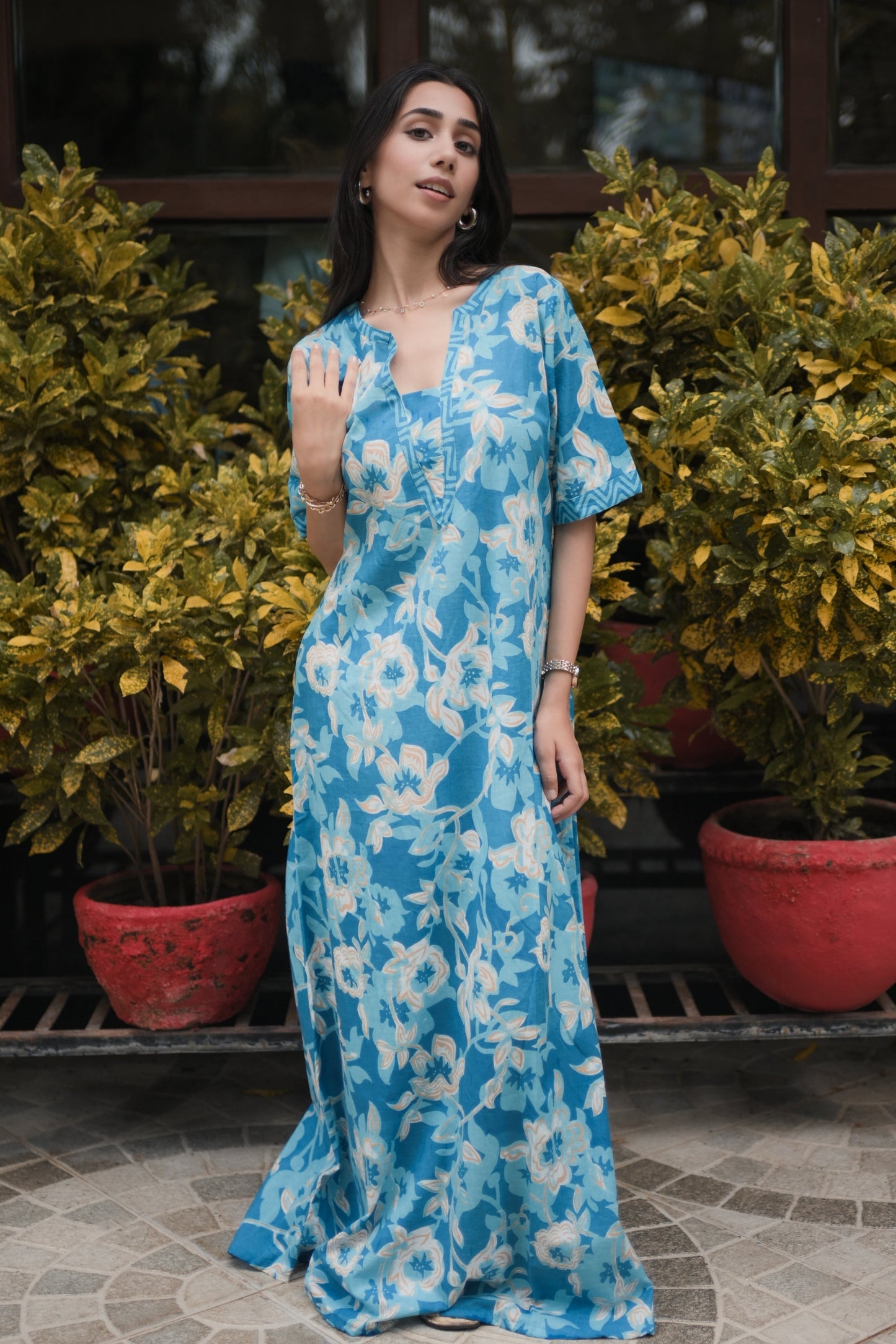 Soothing Blue Floral Cotton Kafty