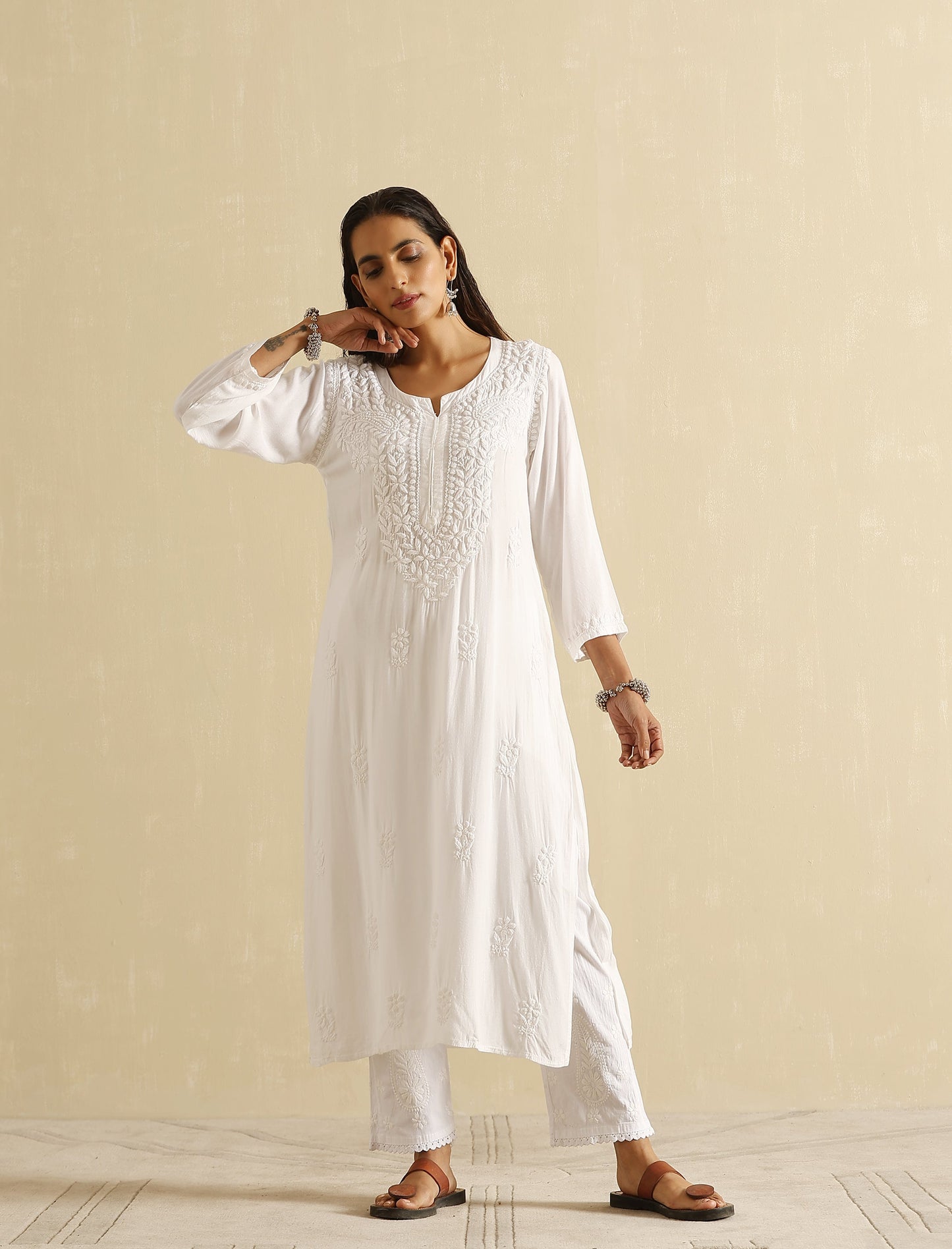 Nawab III Straight Chikankari Kurta