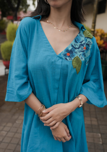 Breezy Bloom Embroidered Cotton Dress