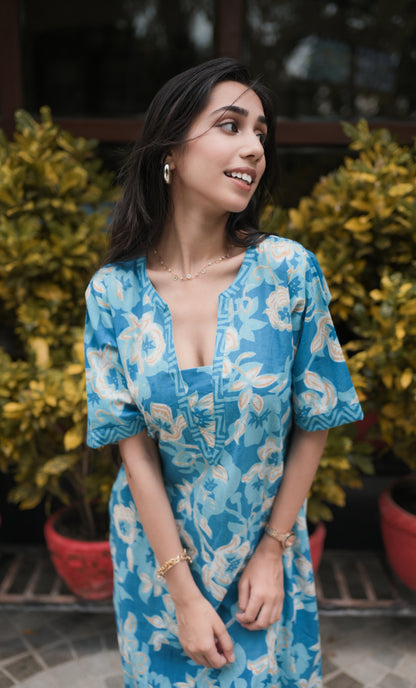 Soothing Blue Floral Cotton Kafty