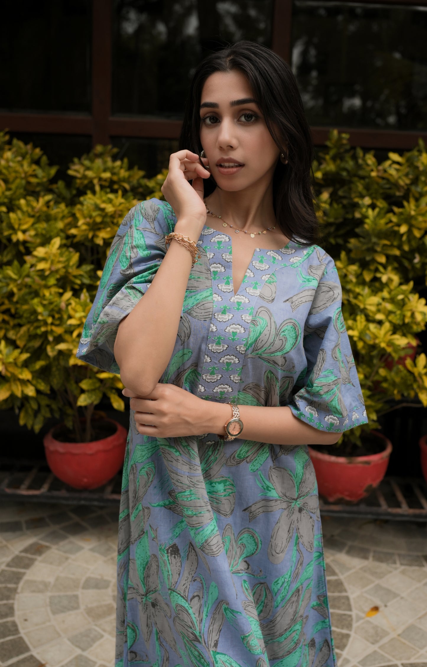 Misty Leaf Cotton Kafty