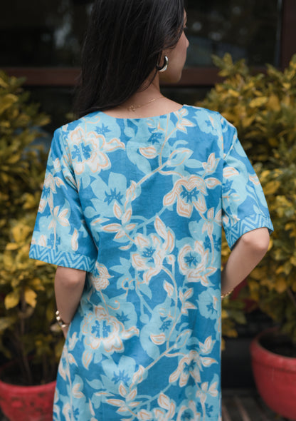 Soothing Blue Floral Cotton Kafty