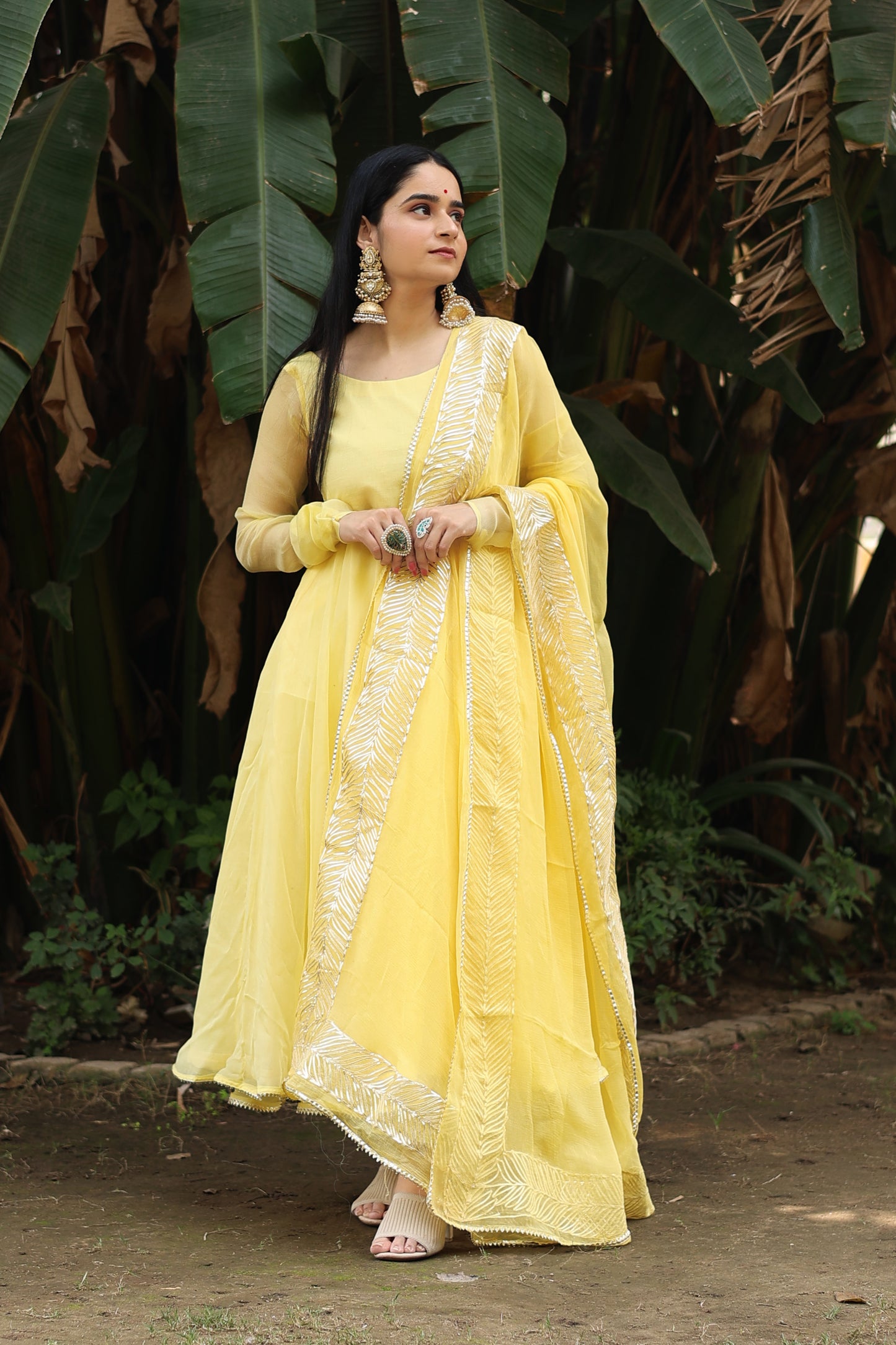 Vaniki Yellow Chiffon Anarkali Set