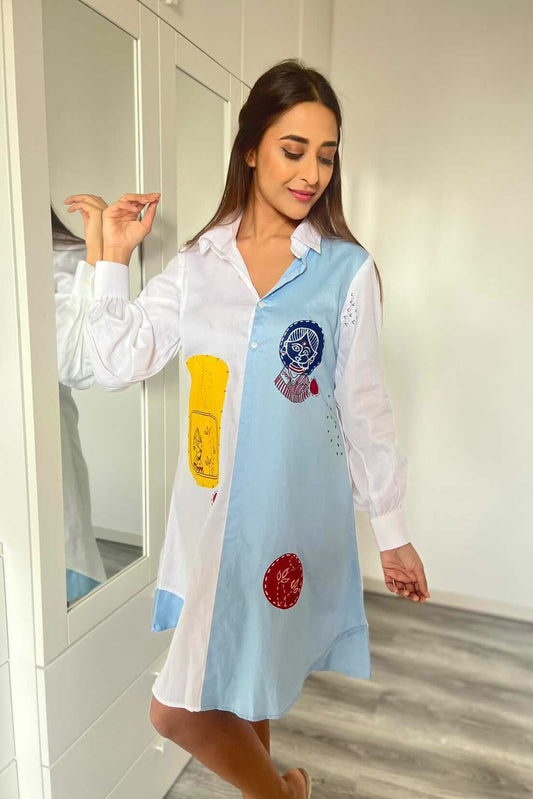 Blue Half n Half Chulbuli Hand Painted Shirt