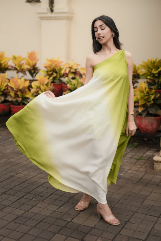 One-shoulder Green Ombre Dress