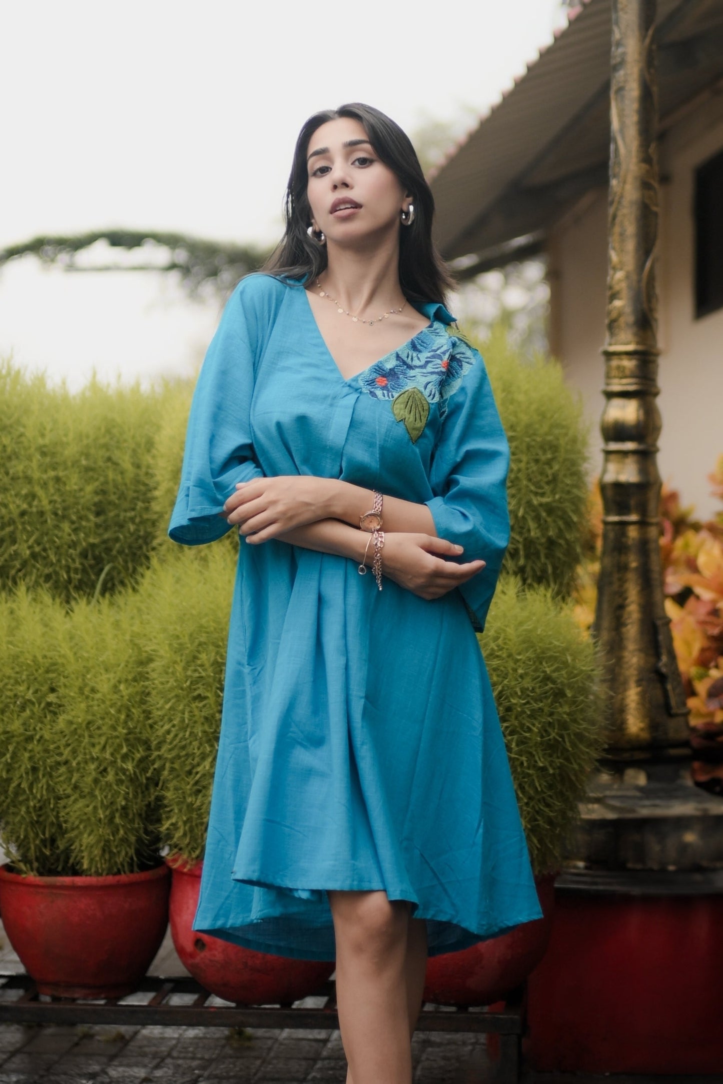 Breezy Bloom Embroidered Cotton Dress