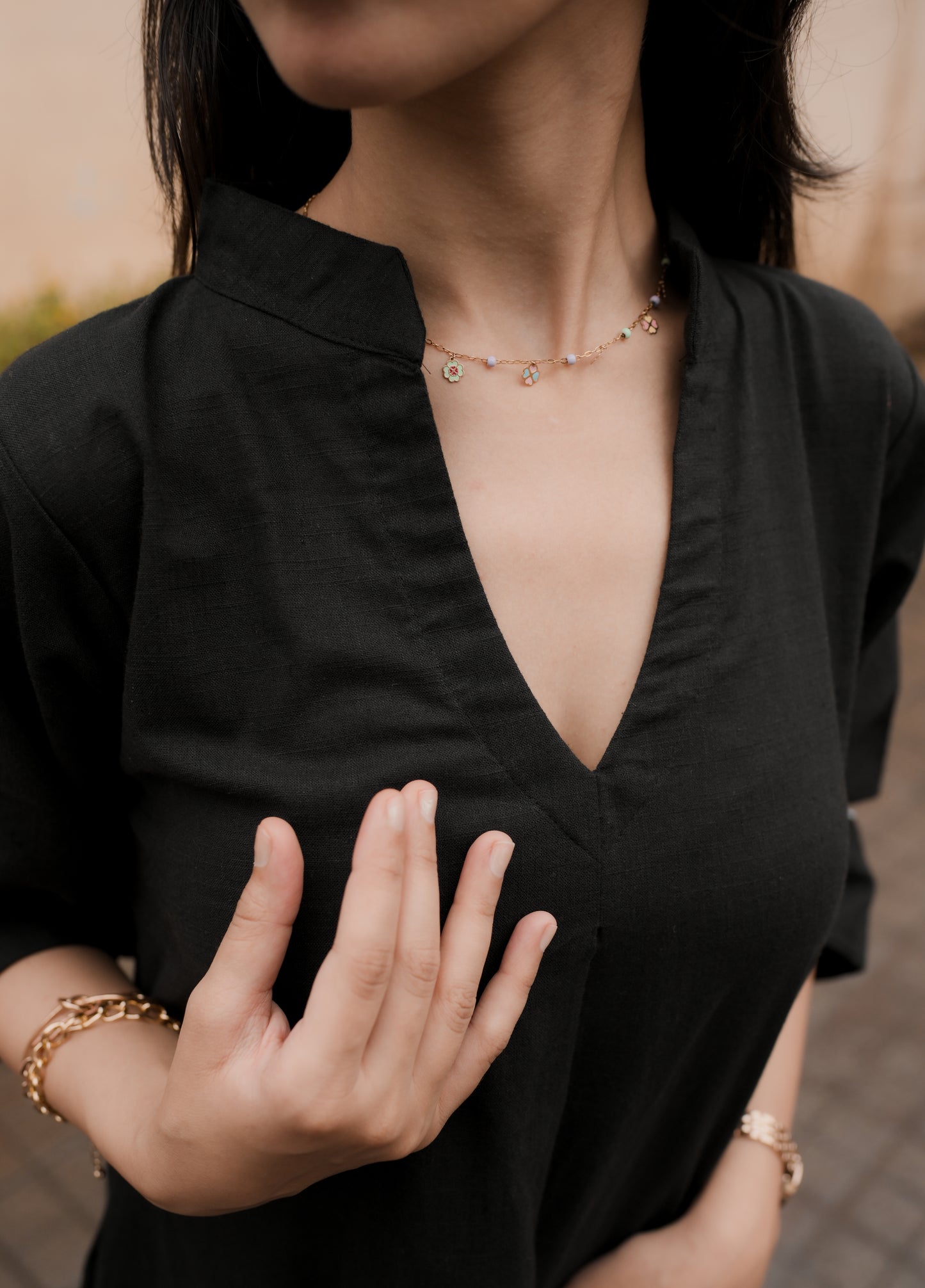 Bold Black Floral Embroidered Shirt Dress