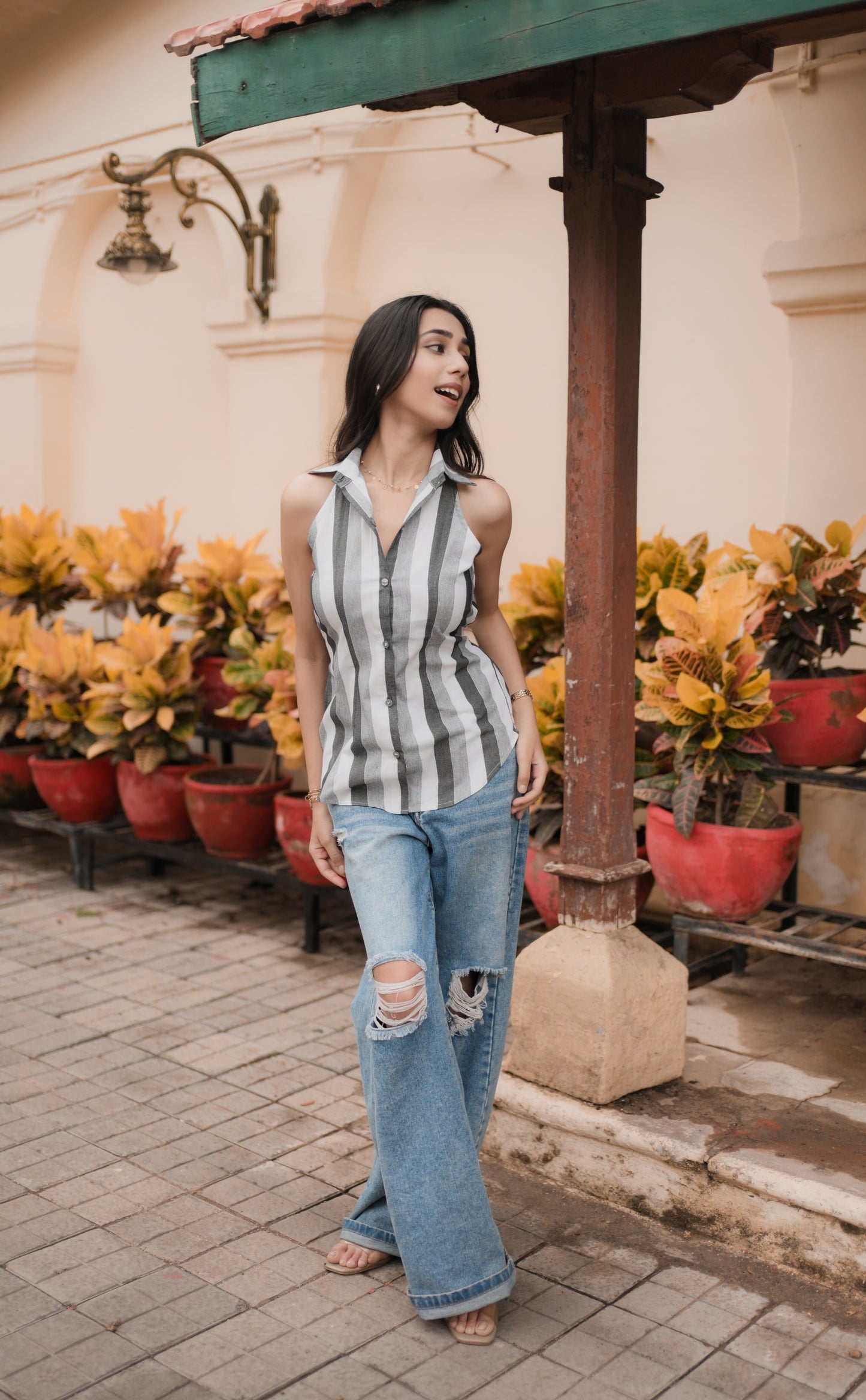 Striped Sleeveless Cotton Top