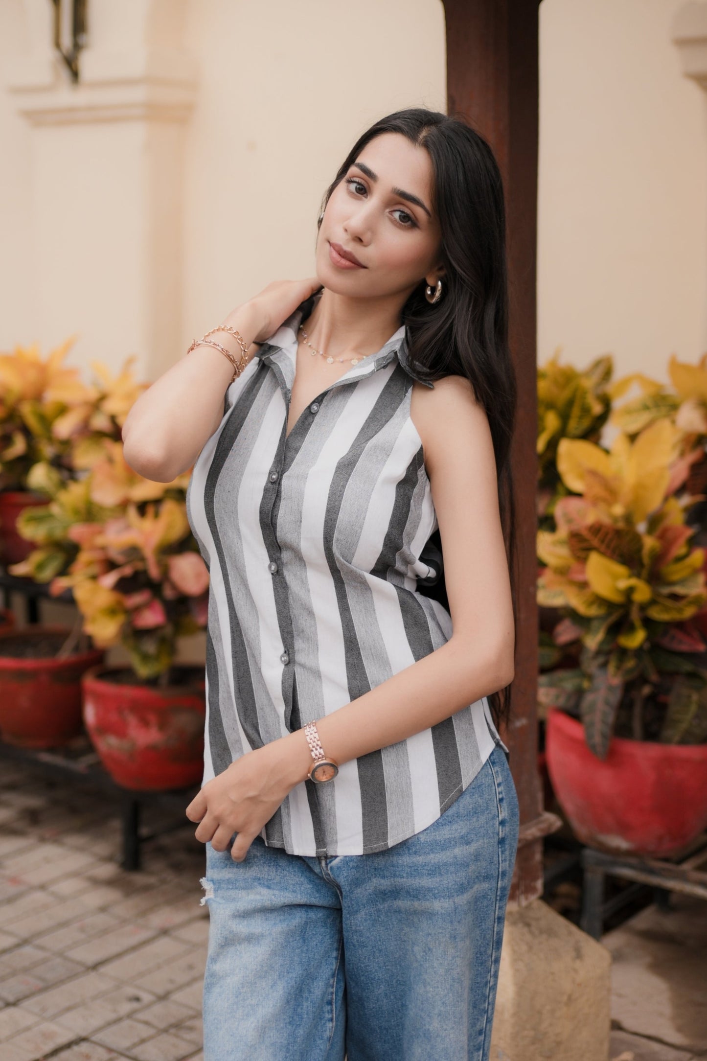 Striped Sleeveless Cotton Top