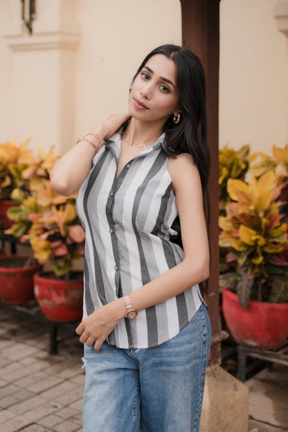 Striped Sleeveless Cotton Top