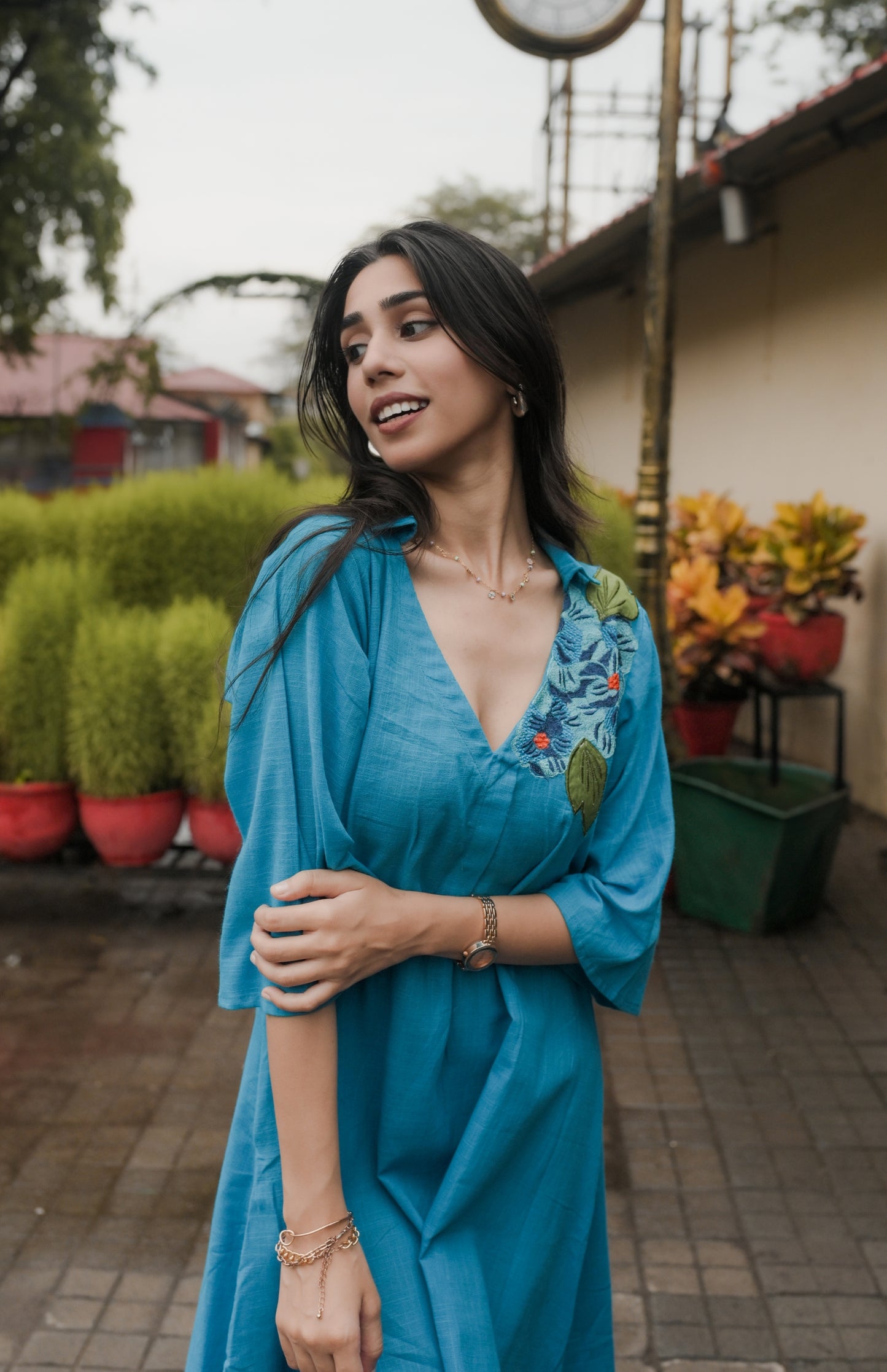 Breezy Bloom Embroidered Cotton Dress