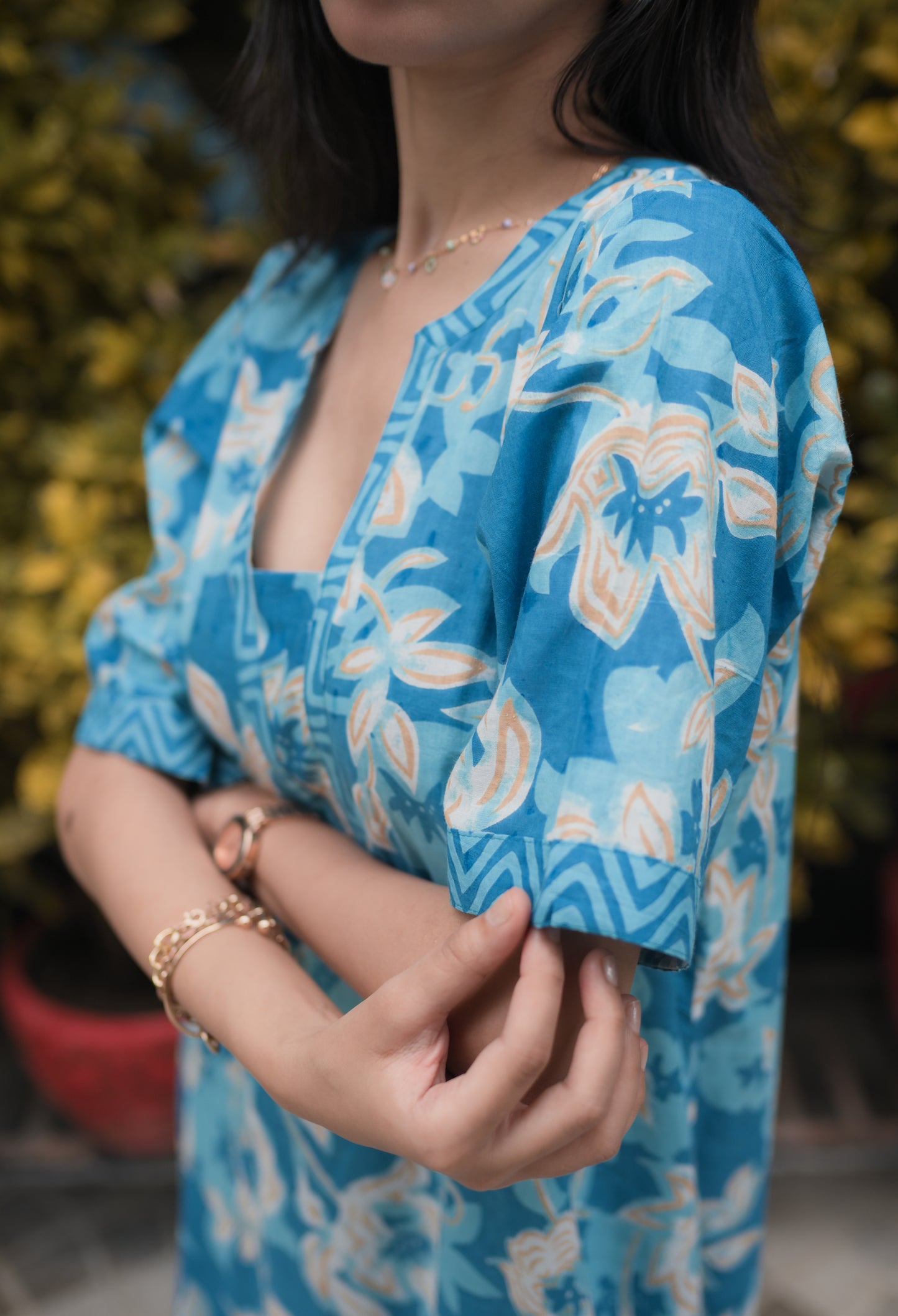 Soothing Blue Floral Cotton Kafty