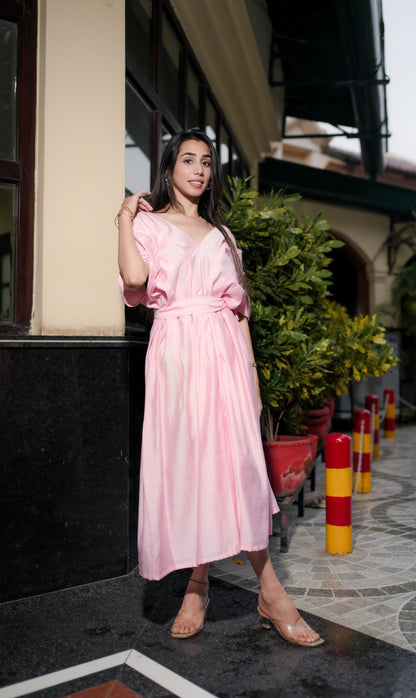 Blush Bloom Belted Silk Dress