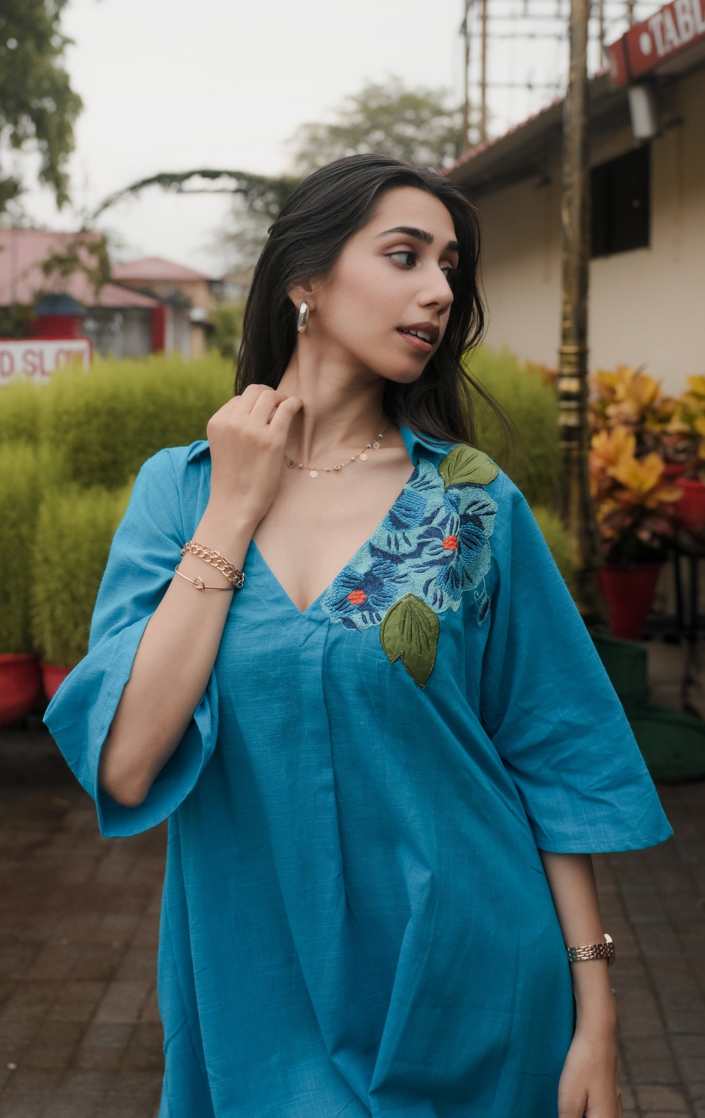 Breezy Bloom Embroidered Cotton Dress