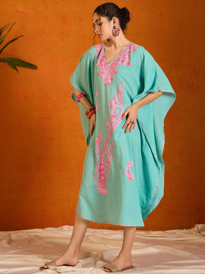 Arctic Blue Kashmiri Summer Kaftan - Long