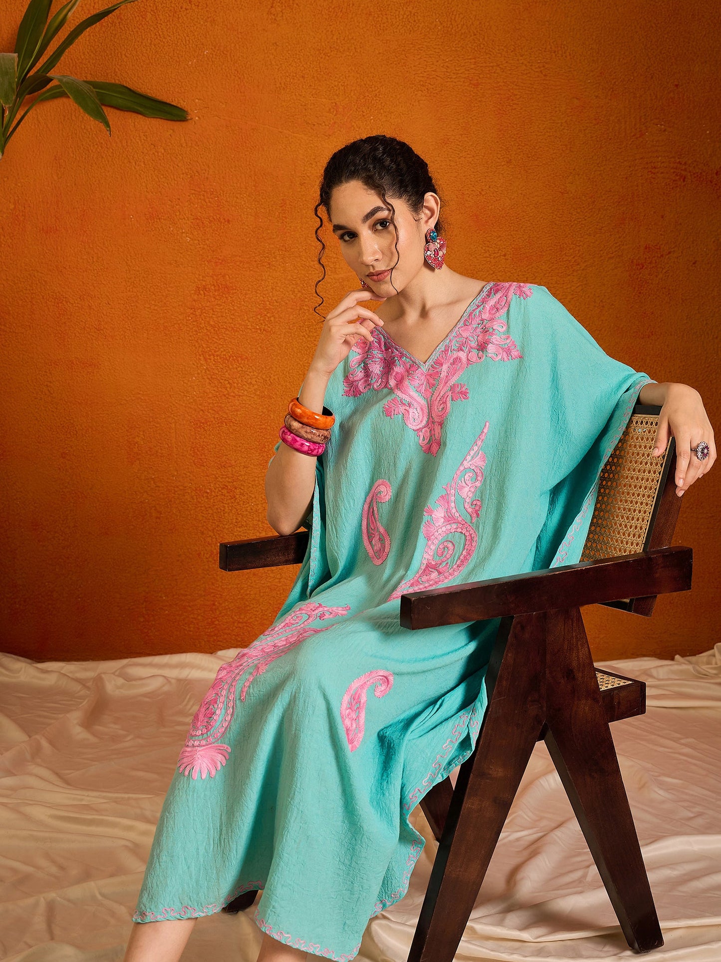 Arctic Blue Kashmiri Summer Kaftan - Long