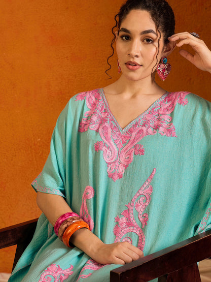 Arctic Blue Kashmiri Summer Kaftan - Long