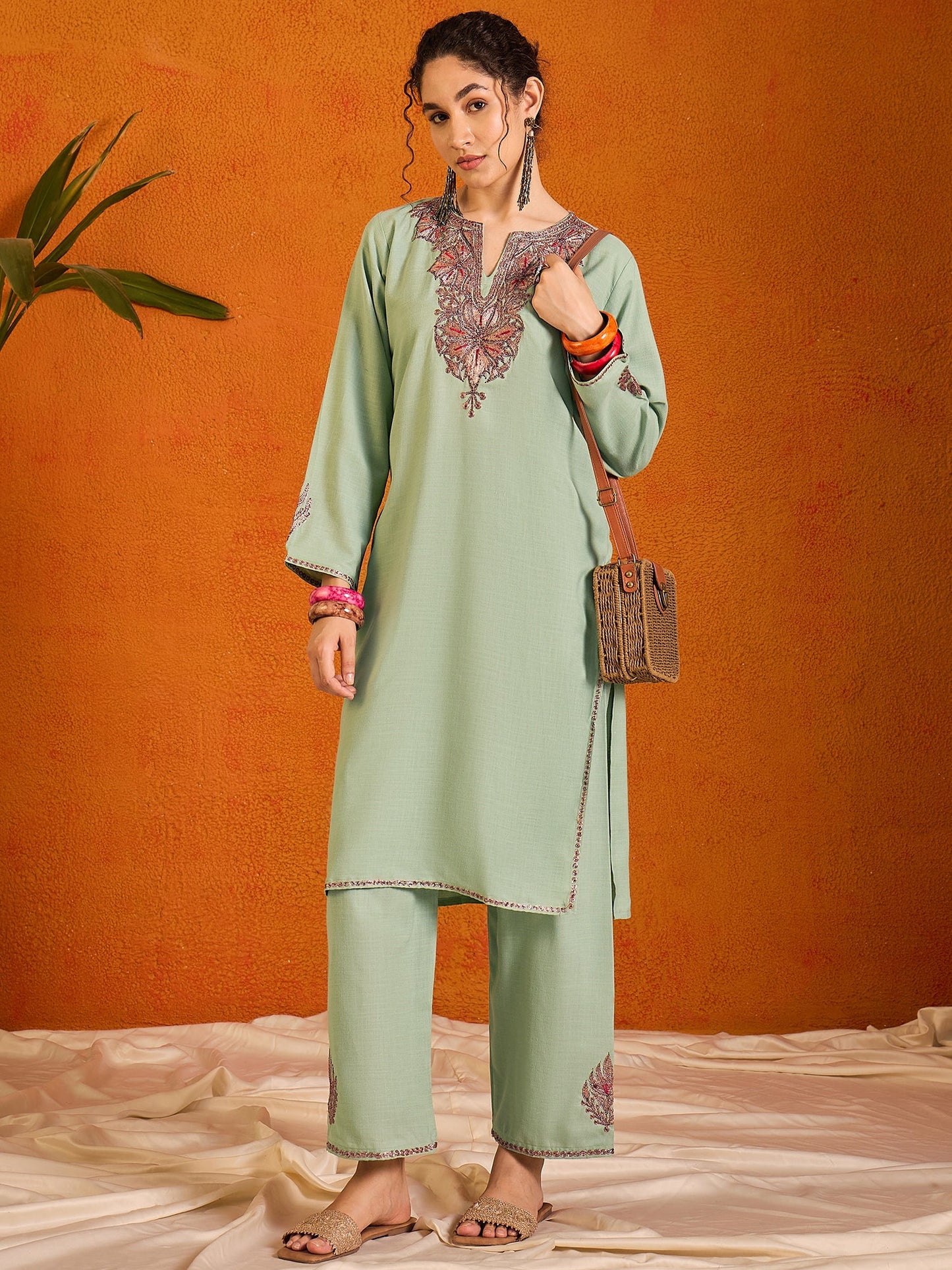 Maisa Kashmiri Green Kurta Co-ord Set