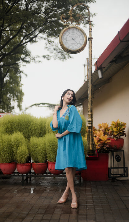 Breezy Bloom Embroidered Cotton Dress