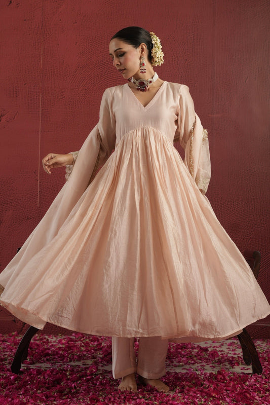 Chaand Hand-dyed Dust Peach Chanderi Aariwork Anakrkali Set