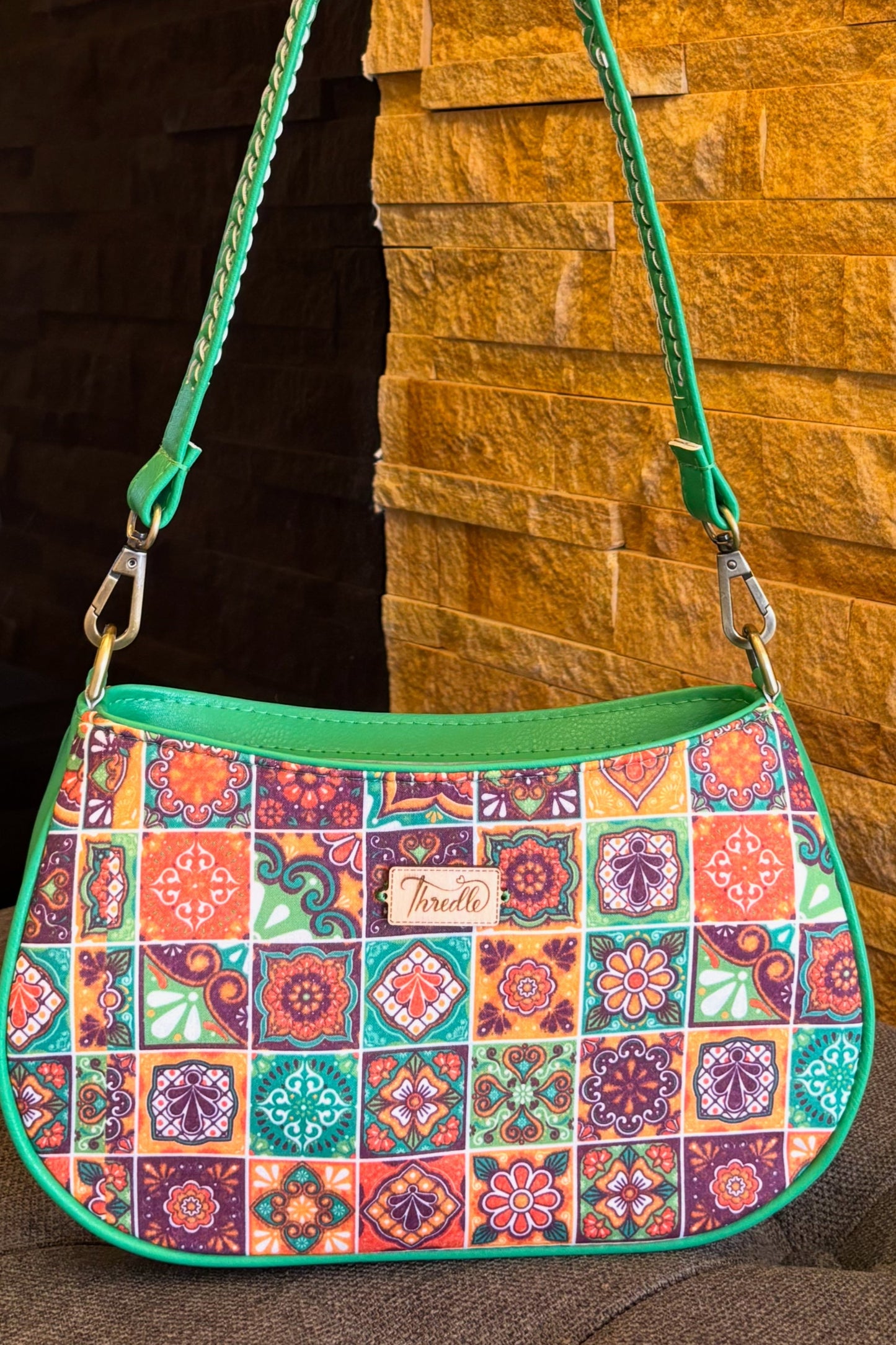 Green Tile Tales Handcrafted Baguette Bag