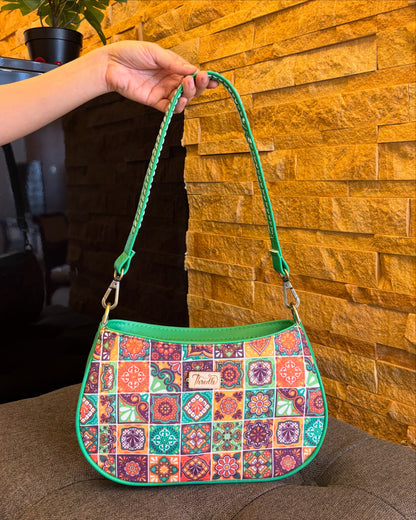 Green Tile Tales Handcrafted Baguette Bag