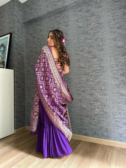 Bandhej Purple Sharara Set