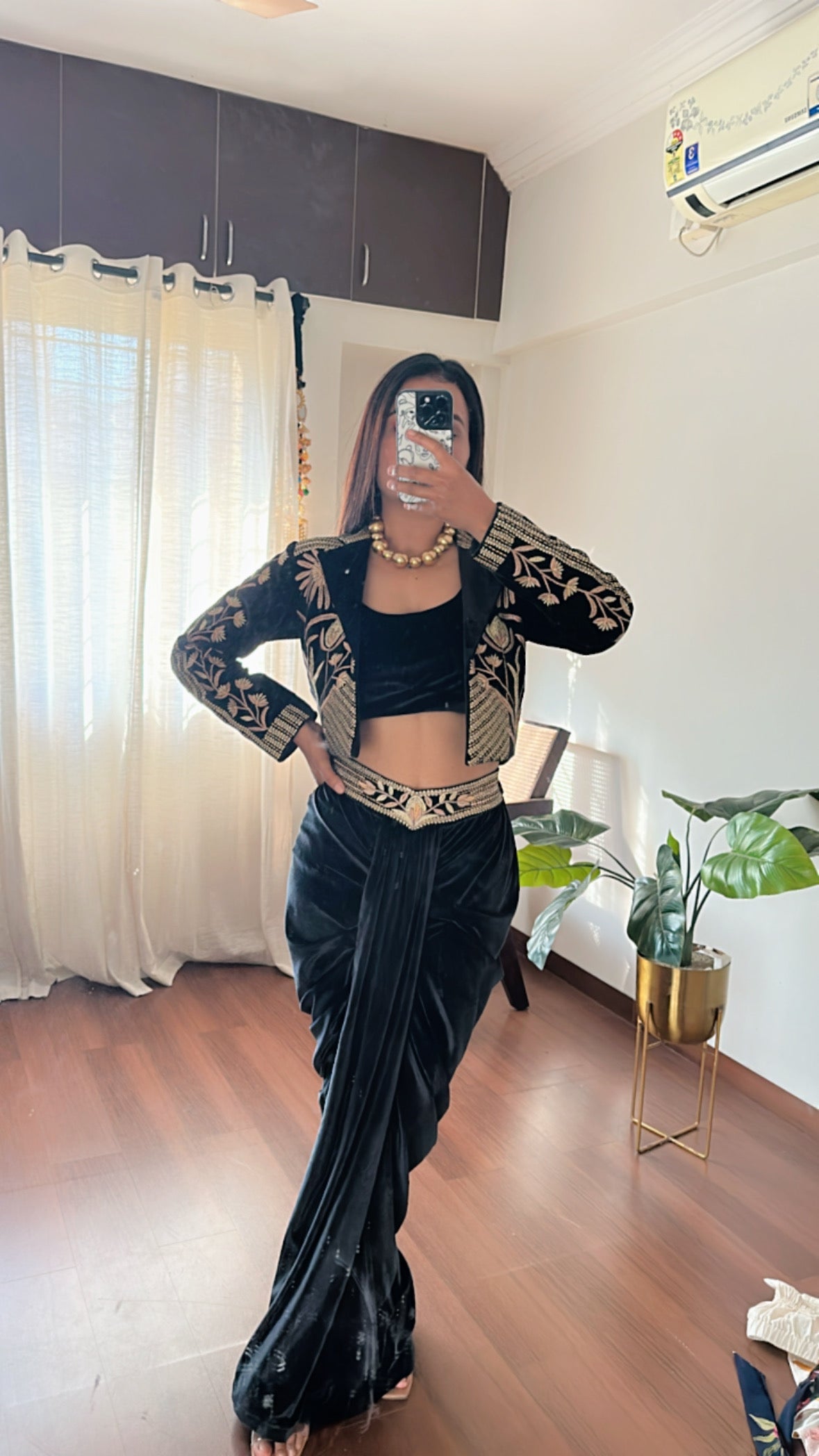 Dhoti Style Dress With Crop Top Pale Yellow Color Chinon Crop-Top