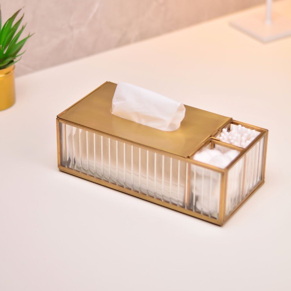 Fluted Glass Tissue Holder with Brass Top