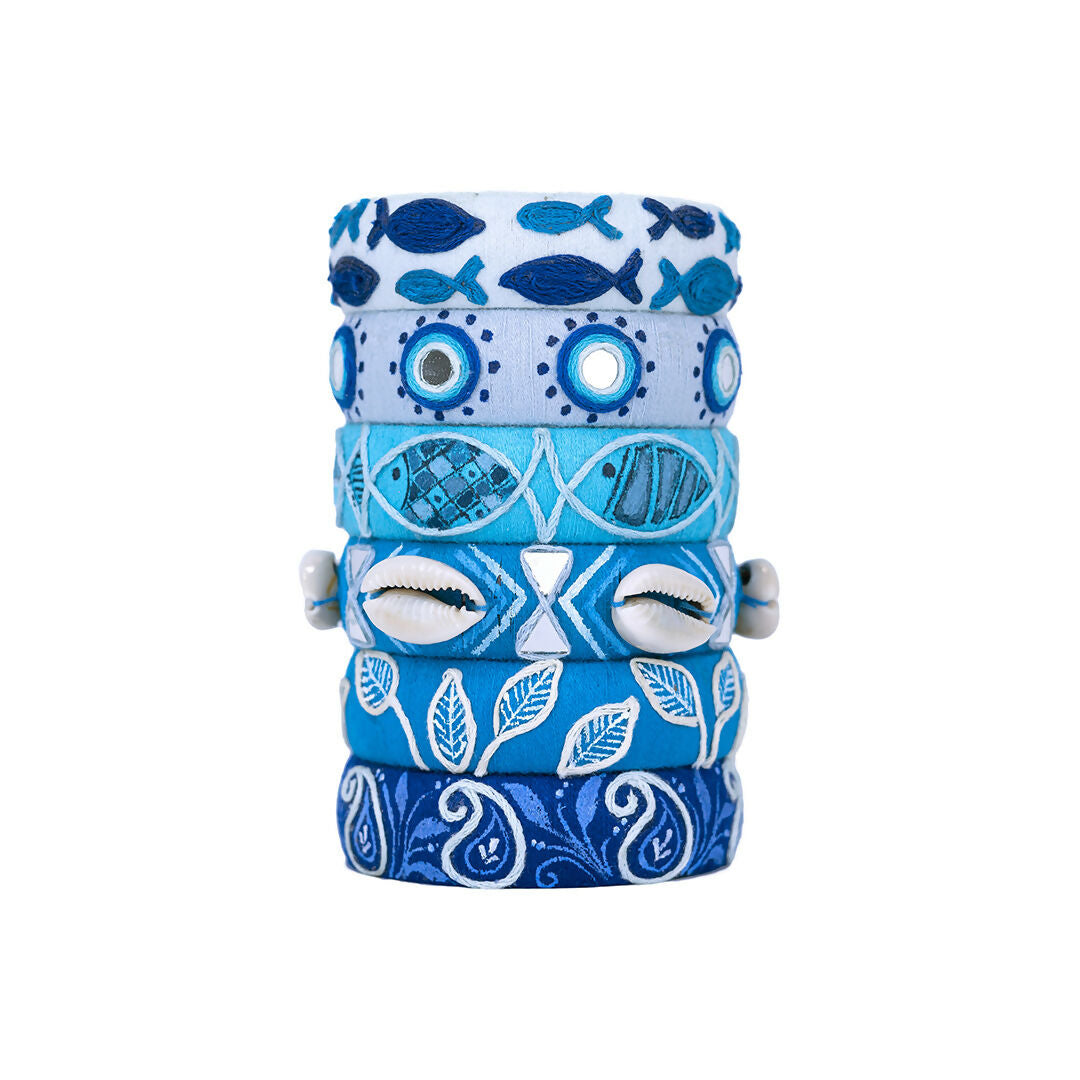 Nadi G Shell & Mirror Embellished Bangle Set