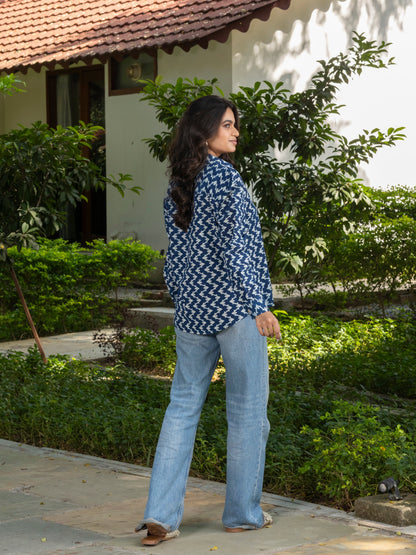 Indigo Blue Handblock Printed Cotton Shirt